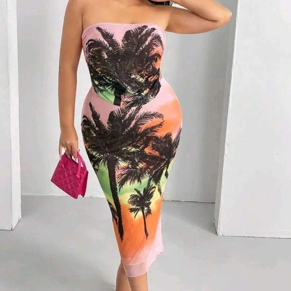 SHEIN 2XL Tropical Print Tube Top and Skirt - Picture 10 of 17